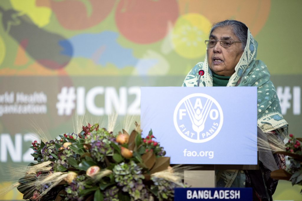 15803712216_5772a7918d_o 19 November 2014, Rome Italy - Statement by Begum Matia Chowdhury, Minister for Agriculture of the People’s Republic of Bangladesh. General Debate, Second International Conference on Nutrition (ICN2), Afternoon session, FAO Headquarters (Plenary Hall).